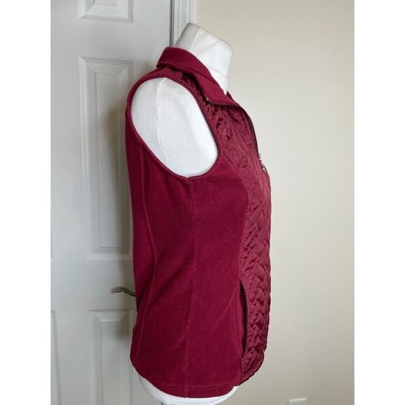 French Laundry Womens Fleece Quilted Front Vest Size Small Burgundy Full Zip - Picture 6 of 8